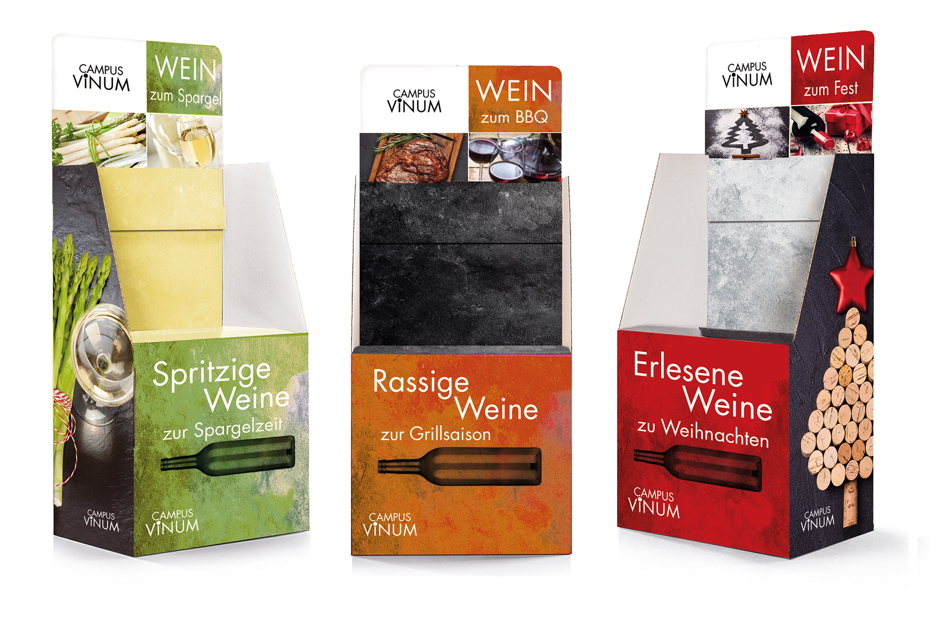 Asortyment ekspozytorów na butelki wina.